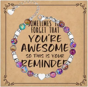 Acun You'Re Awesome So This Is Your Reminder Bracelets Inspirational 6mm Beaded Charm Bracelet With Heart Pendant Motivational Gifts