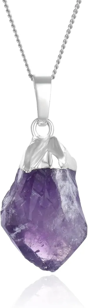 Adabele 1pc Authentic Sterling Silver Raw Amethyst Citrine Gemstone Necklace 18 inch Healing Crystal Chakra Stone Hypoallergenic Nickel Free Fine Women Jewelry