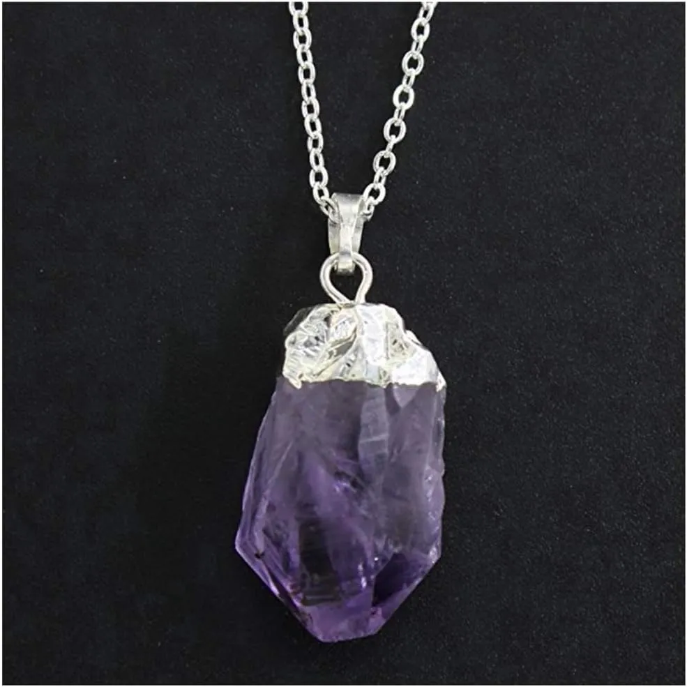 Adabele 1pc Authentic Sterling Silver Raw Amethyst Citrine Gemstone Necklace 18 inch Healing Crystal Chakra Stone Hypoallergenic Nickel Free Fine Women Jewelry