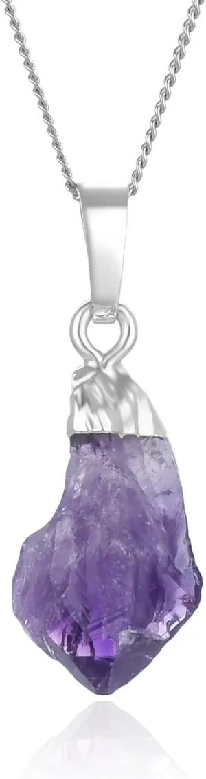 Adabele 1pc Authentic Sterling Silver Small Tiny Raw Amethyst Citrine Gemstone Necklace 18 inch Healing Crystal Chakras Stone Hypoallergenic Nickel Free Fine Women Jewelry