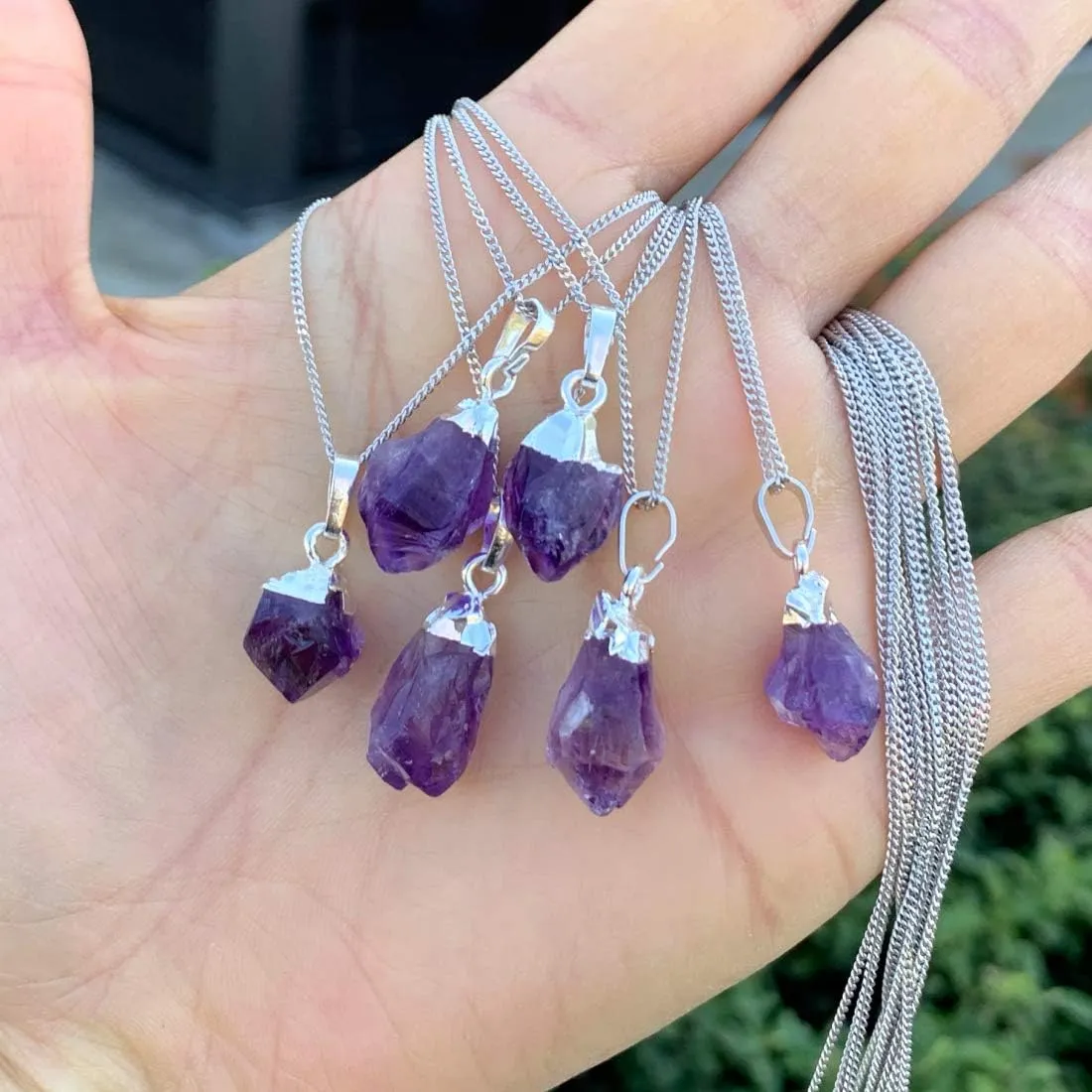 Adabele 1pc Authentic Sterling Silver Small Tiny Raw Amethyst Citrine Gemstone Necklace 18 inch Healing Crystal Chakras Stone Hypoallergenic Nickel Free Fine Women Jewelry
