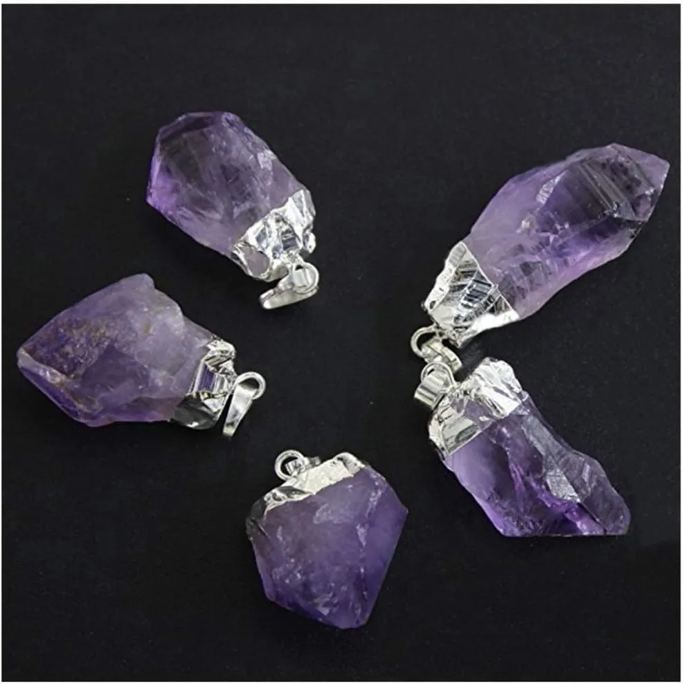 Adabele 1pc Authentic Sterling Silver Small Tiny Raw Amethyst Citrine Gemstone Necklace 18 inch Healing Crystal Chakras Stone Hypoallergenic Nickel Free Fine Women Jewelry