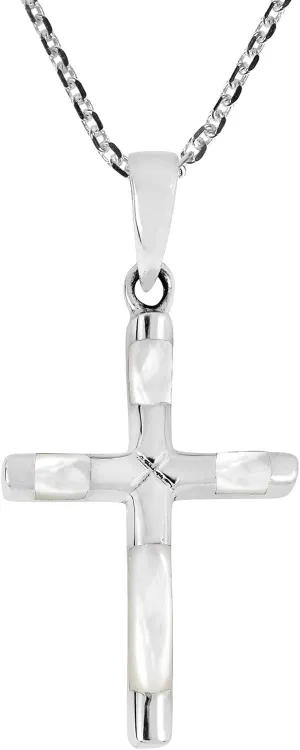 AeraVida Elegant X Cross White Mother of Pearl Inlaid .925 Sterling Silver Pendant Necklace | Chic Minimalist Jewelry for Women | Stylish Fashion Accessory