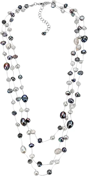 AeraVida Iridescent Elegance Layered Mix of Cultured Freshwater Black and White Pearls on Silk Thread Statement Necklace