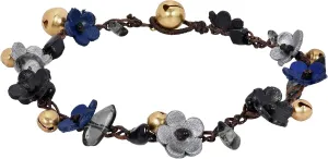 AeraVida Whimsical Pretty Genuine Leather Daisies Flowers Brass Jingle Bells Anklet For Women | Playful Floral-Inspired Boho Chic Jewelry