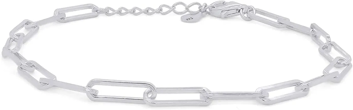 AFFY 7" Length  1" Adjustable Paper Clip Chain Bracelet In 14K Gold Plated 925 Sterling Silver Jewelry For Women