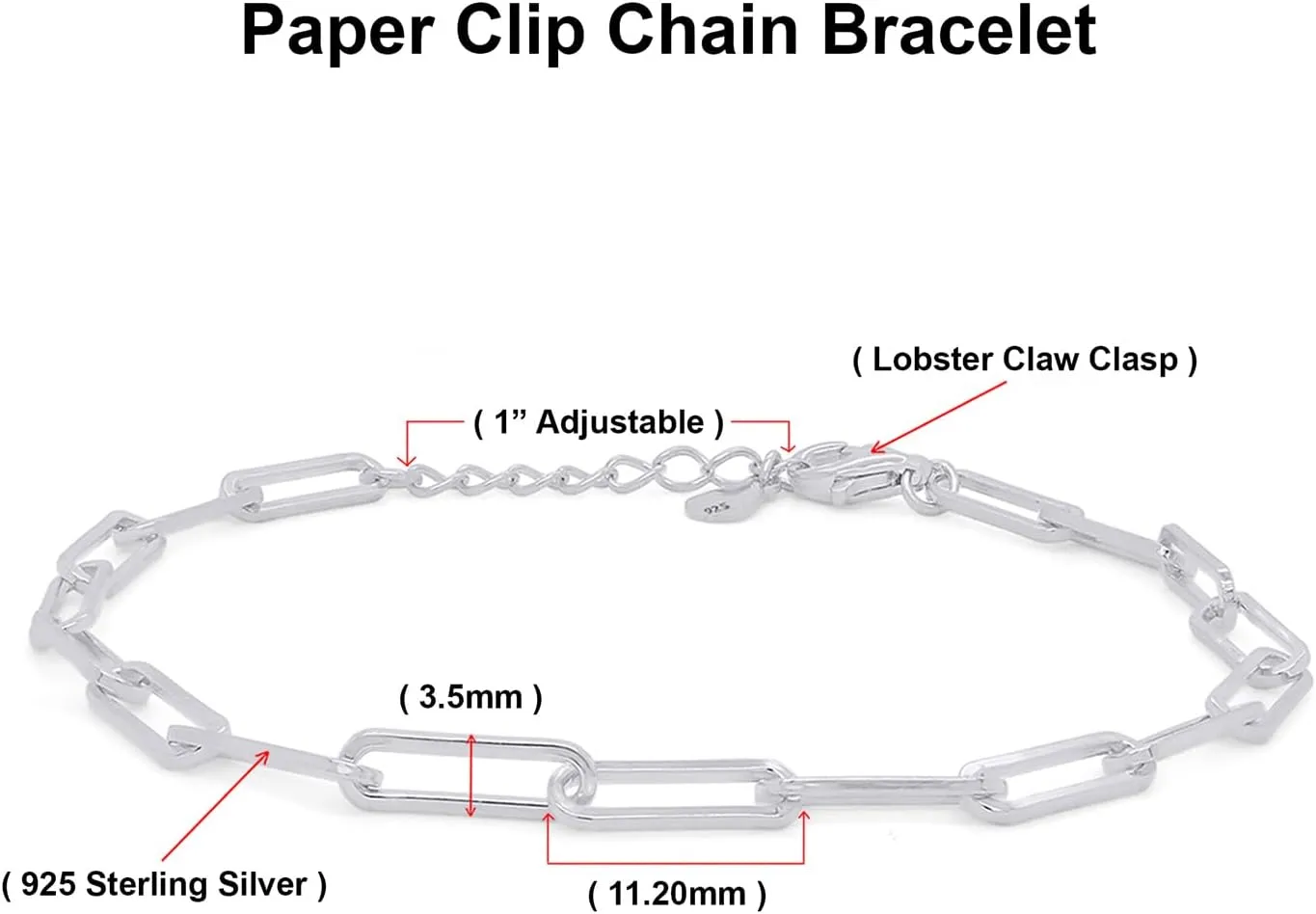 AFFY 7" Length  1" Adjustable Paper Clip Chain Bracelet In 14K Gold Plated 925 Sterling Silver Jewelry For Women