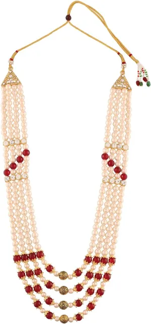 Aheli 4 Layered Traditional Gold Beaded Moti Mala Haar Dulha Groom Necklace Gift for Men