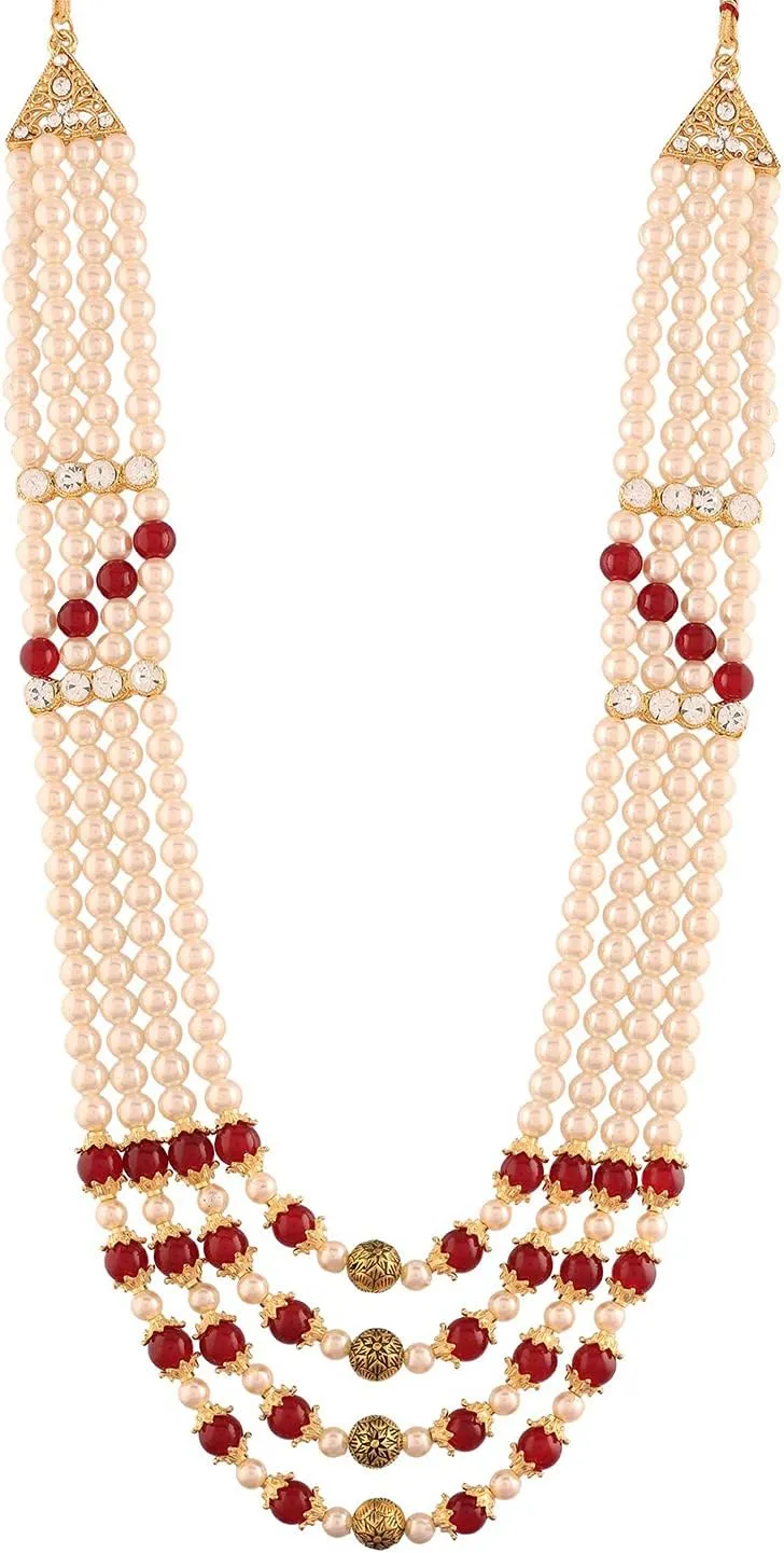 Aheli 4 Layered Traditional Gold Beaded Moti Mala Haar Dulha Groom Necklace Gift for Men