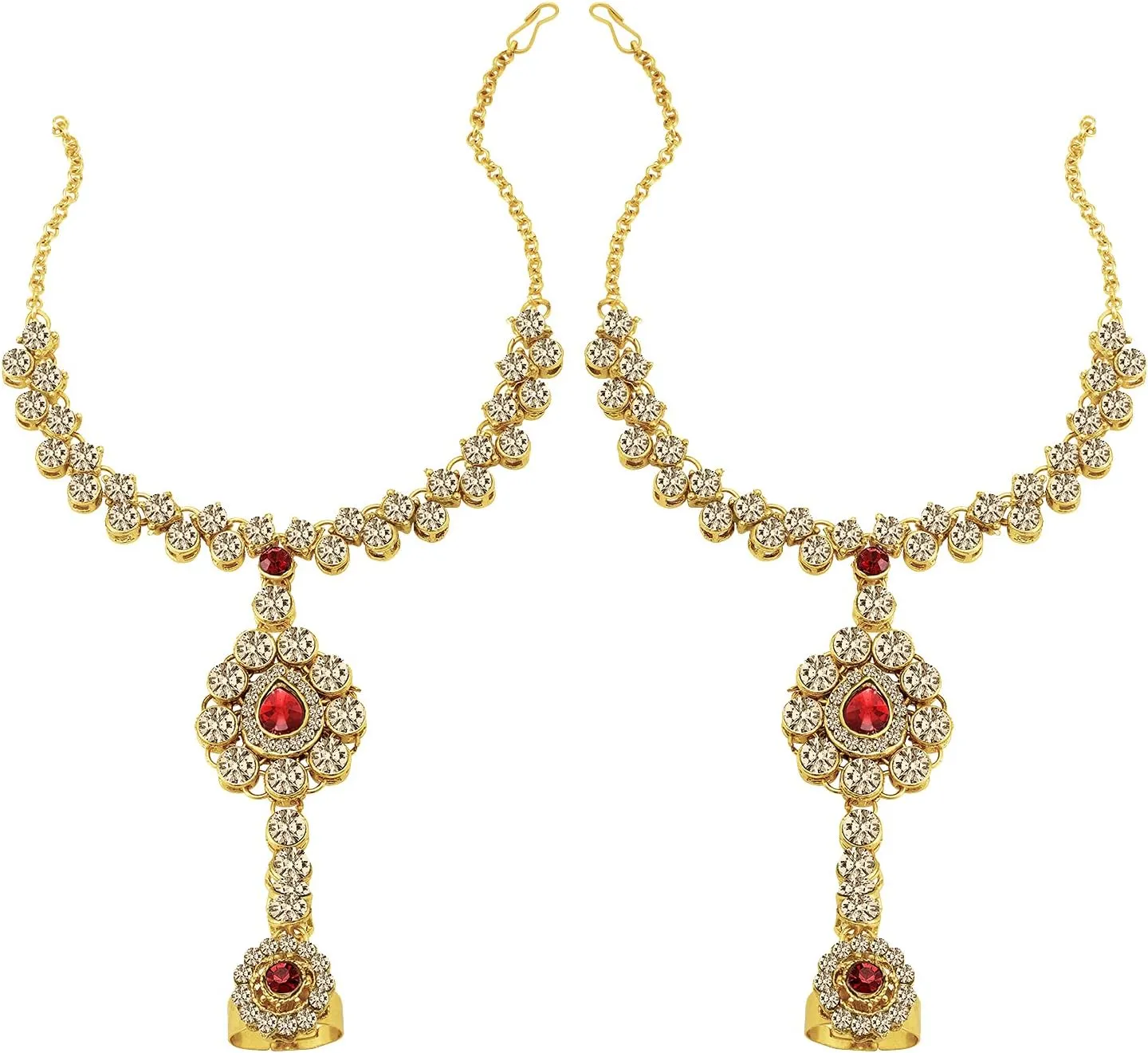 Aheli Classic Bollywood Style Indian Bridal Choker Necklace Matha Patti Nose Ring Haath Phool Wedding Fashion Jewelry Set Gift for Women