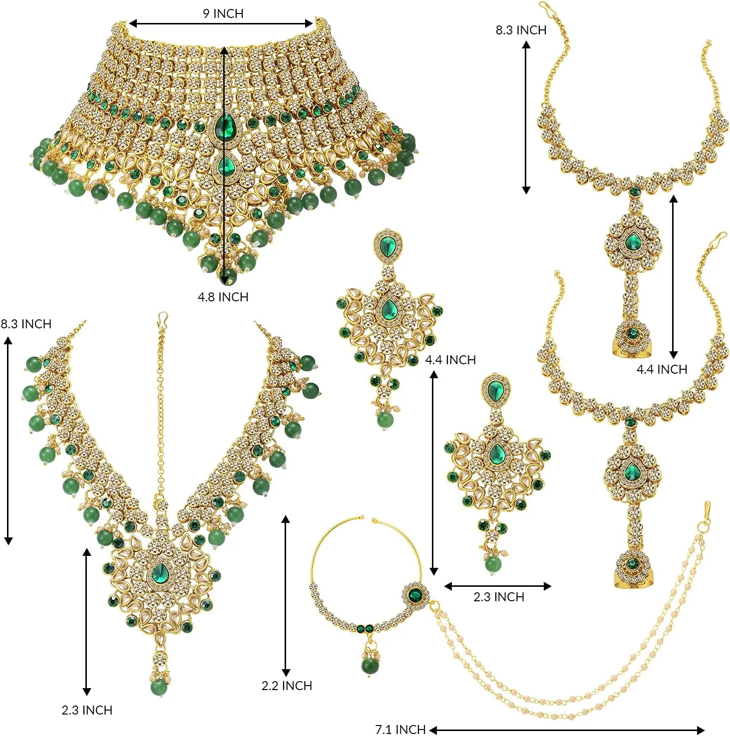 Aheli Classic Bollywood Style Indian Bridal Choker Necklace Matha Patti Nose Ring Haath Phool Wedding Fashion Jewelry Set Gift for Women