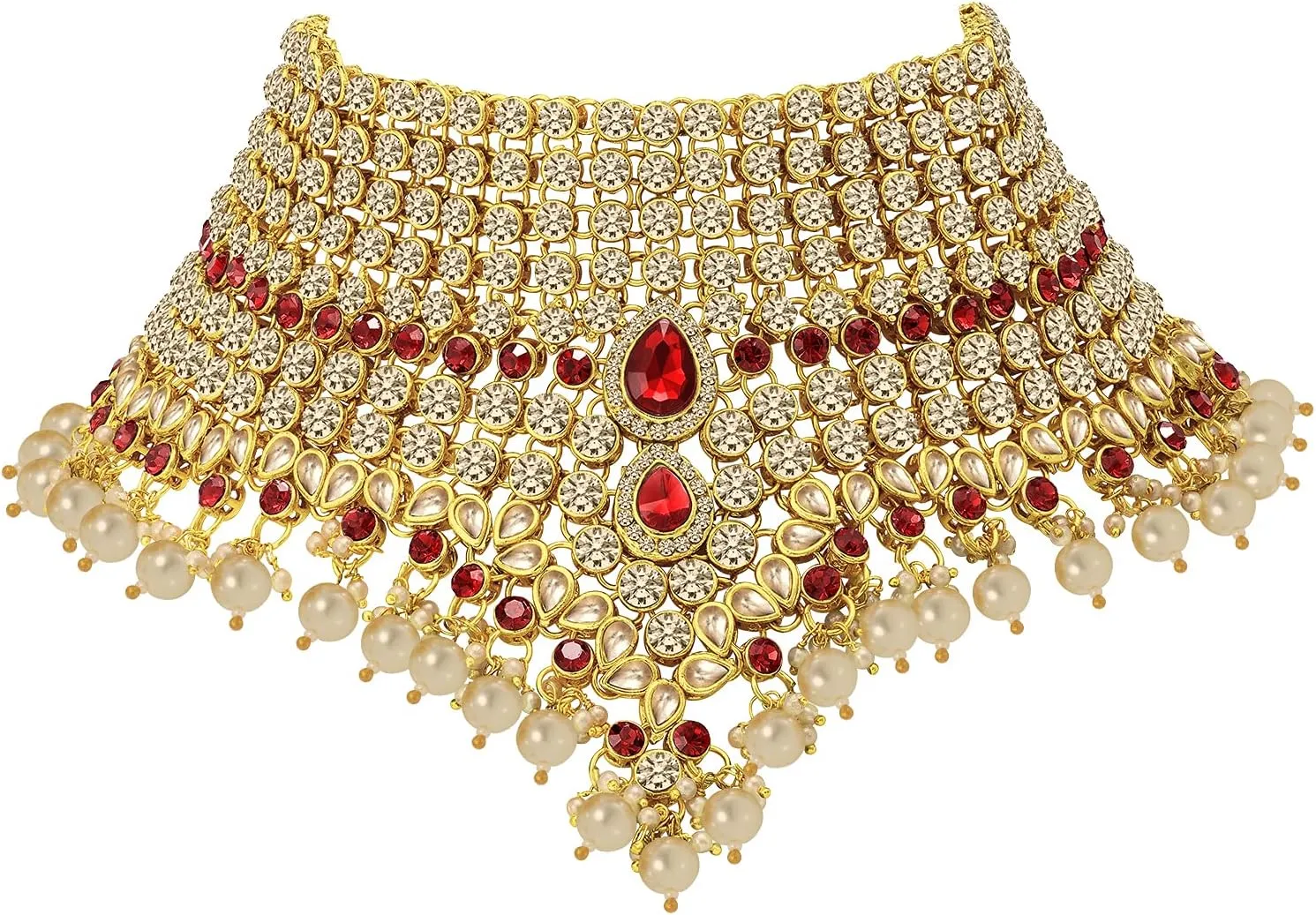 Aheli Classic Bollywood Style Indian Bridal Choker Necklace Matha Patti Nose Ring Haath Phool Wedding Fashion Jewelry Set Gift for Women