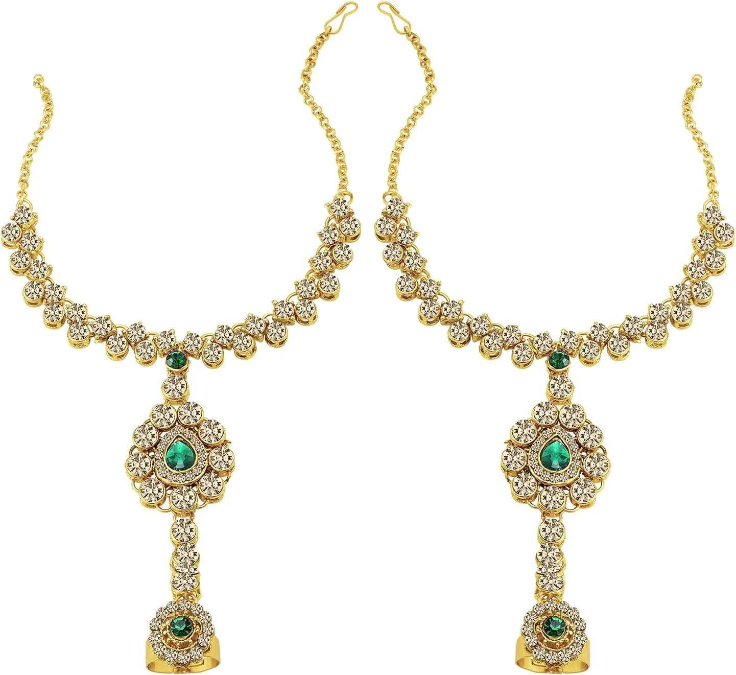 Aheli Classic Bollywood Style Indian Bridal Choker Necklace Matha Patti Nose Ring Haath Phool Wedding Fashion Jewelry Set Gift for Women