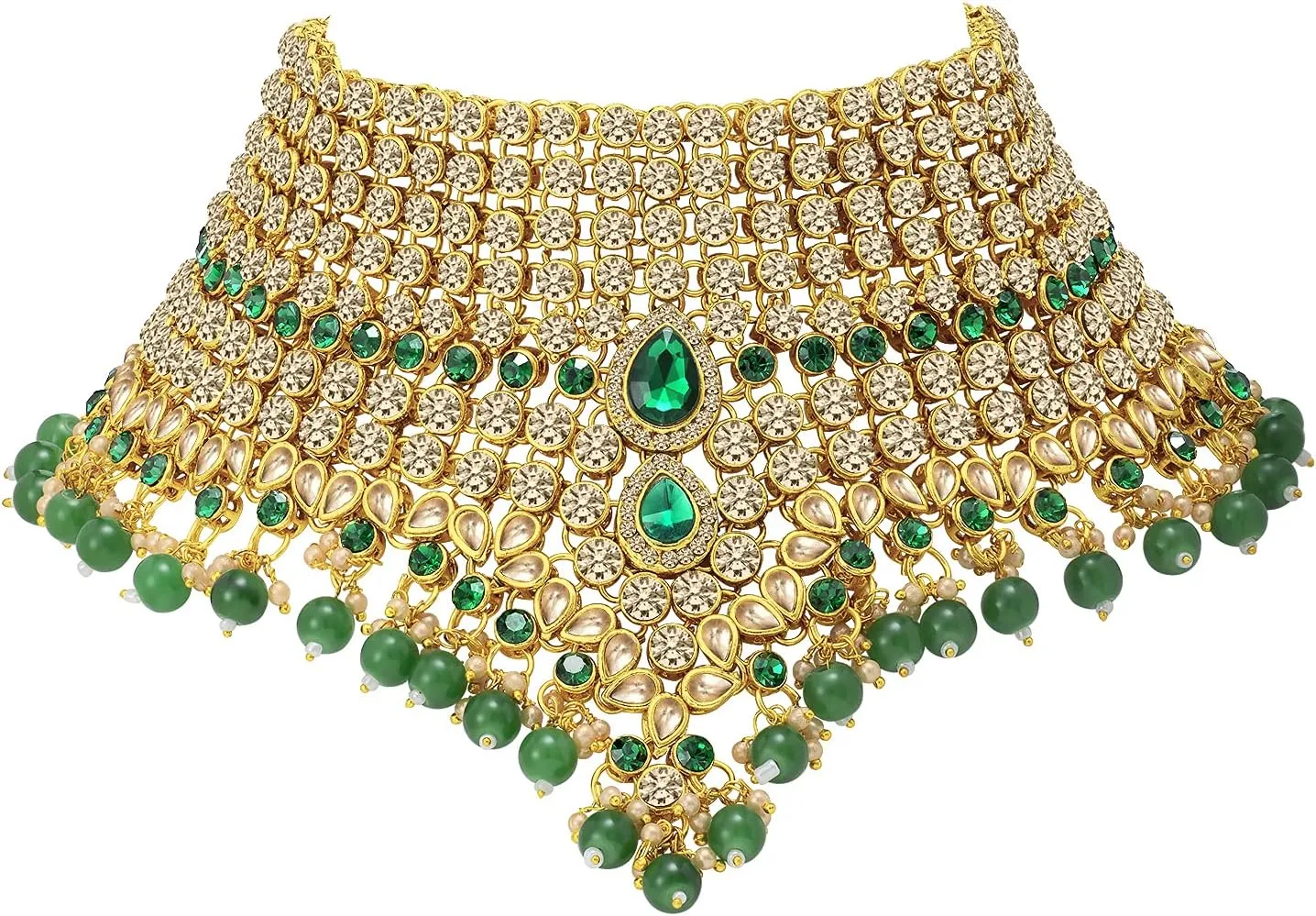 Aheli Classic Bollywood Style Indian Bridal Choker Necklace Matha Patti Nose Ring Haath Phool Wedding Fashion Jewelry Set Gift for Women