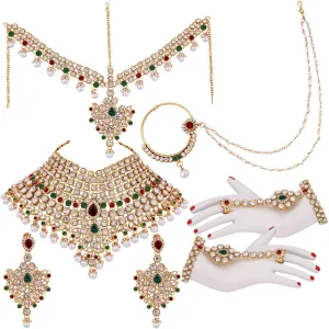 Aheli Classic Bollywood Style Indian Bridal Choker Necklace Matha Patti Nose Ring Haath Phool Wedding Fashion Jewelry Set Gift for Women