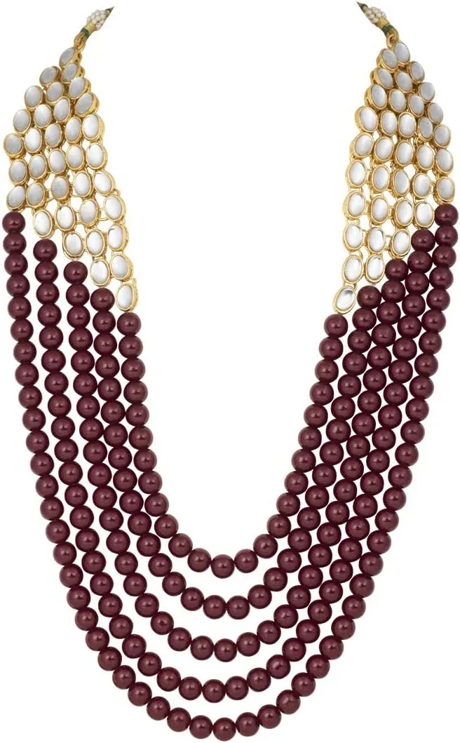 Aheli Elegant Indian Ethnic Traditional Layered Beaded Long Kundan Necklace Earring Set Bollywood Wedding Party Jewelry Gift for Women