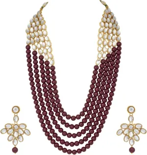 Aheli Elegant Indian Ethnic Traditional Layered Beaded Long Kundan Necklace Earring Set Bollywood Wedding Party Jewelry Gift for Women