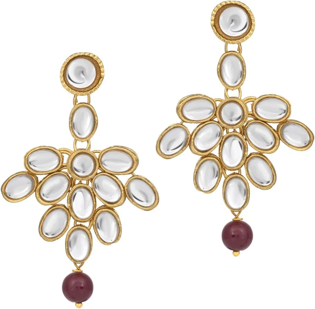 Aheli Elegant Indian Ethnic Traditional Layered Beaded Long Kundan Necklace Earring Set Bollywood Wedding Party Jewelry Gift for Women