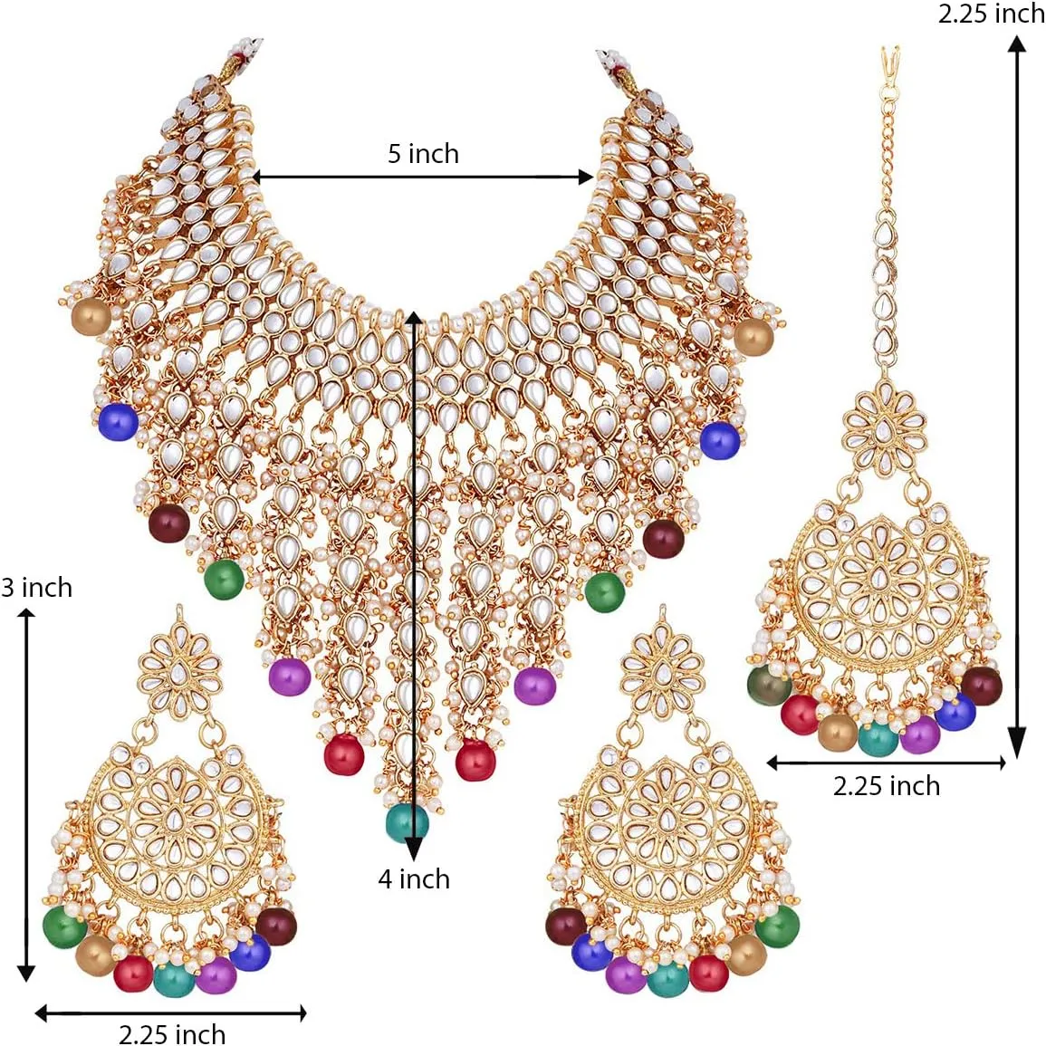 Aheli Elegant Indian Wedding Wear Faux Kundan Studded Choker Necklace with Maang Tikka Set Ethnic Fashion Jewelry Gift for Women Maroon Kundan & Pearl Drop