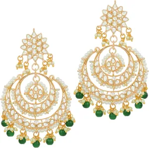 Aheli Ethnic Bridal Faux Kundan Pearl Chandbali Earrings Gift for Women Fancy Indian Traditional Bollywood Jewelry Set
