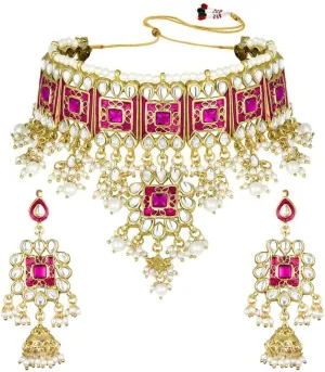 Aheli Faux Kundan Choker Necklace with Earring Maang Tikka Indian Traditional Bollywood Ethnic Bridal Jewelry Set Gift for Women