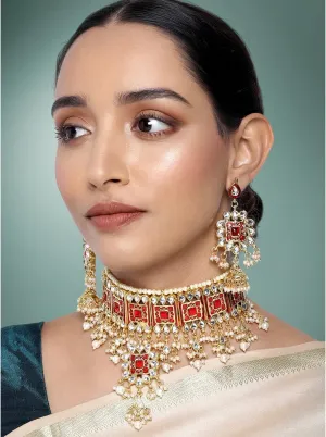 Aheli Faux Kundan Choker Necklace with Earring Maang Tikka Indian Traditional Bollywood Ethnic Bridal Jewelry Set Gift for Women