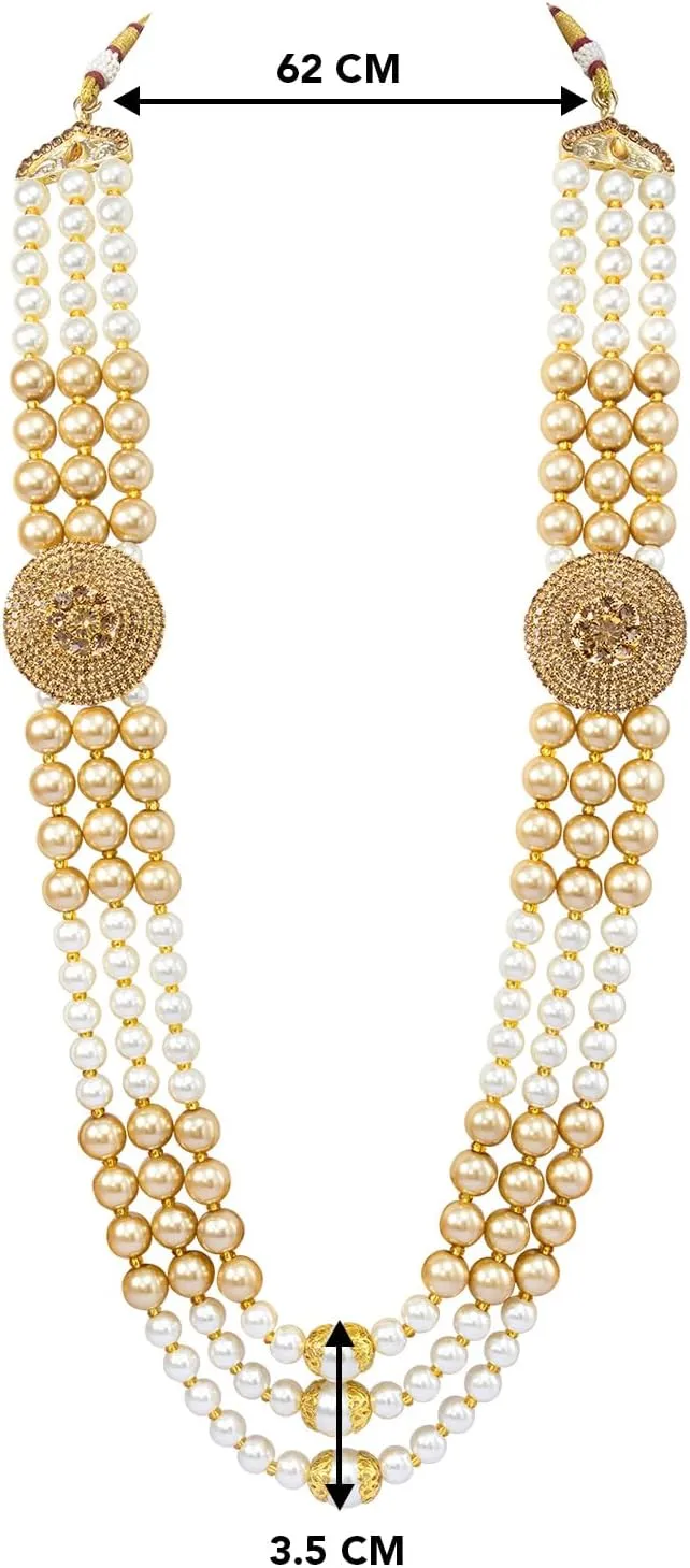 Aheli Gold Plated Beads Studded Ethnic Sherwani Maala Haar Necklace Traditional Fancy Groom's Jewellery Gift for Men