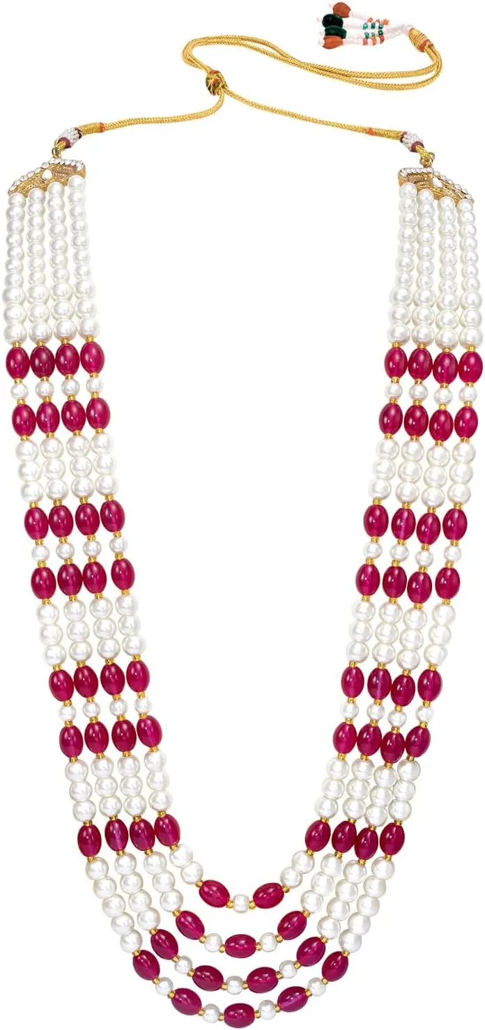 Aheli Gold Plated Beads Studded Ethnic Sherwani Maala Haar Necklace Traditional Fancy Groom's Jewellery Gift for Men