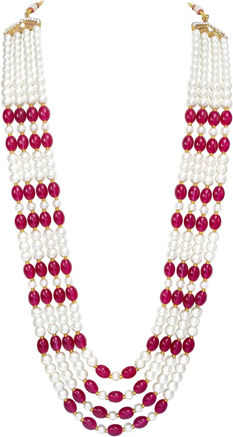 Aheli Gold Plated Beads Studded Ethnic Sherwani Maala Haar Necklace Traditional Fancy Groom's Jewellery Gift for Men