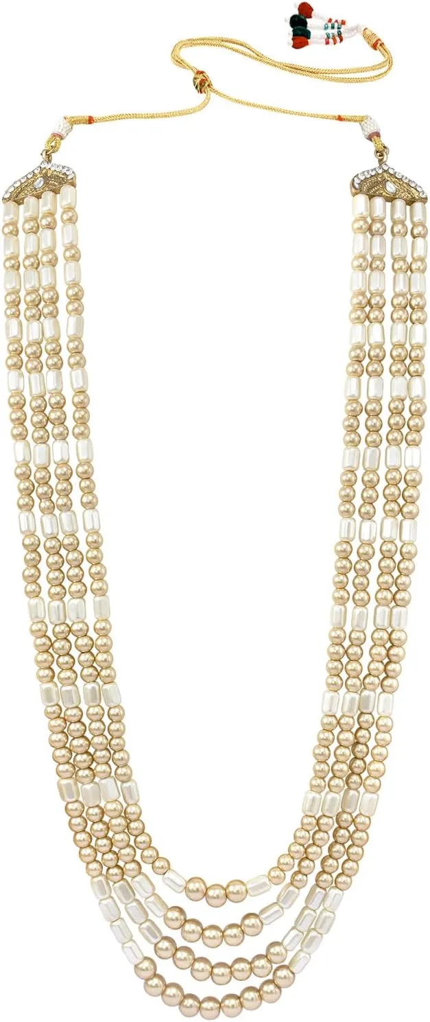 Aheli Gold Plated Beads Studded Ethnic Sherwani Maala Haar Necklace Traditional Fancy Groom's Jewellery Gift for Men