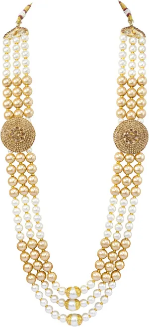 Aheli Gold Plated Beads Studded Ethnic Sherwani Maala Haar Necklace Traditional Fancy Groom's Jewellery Gift for Men