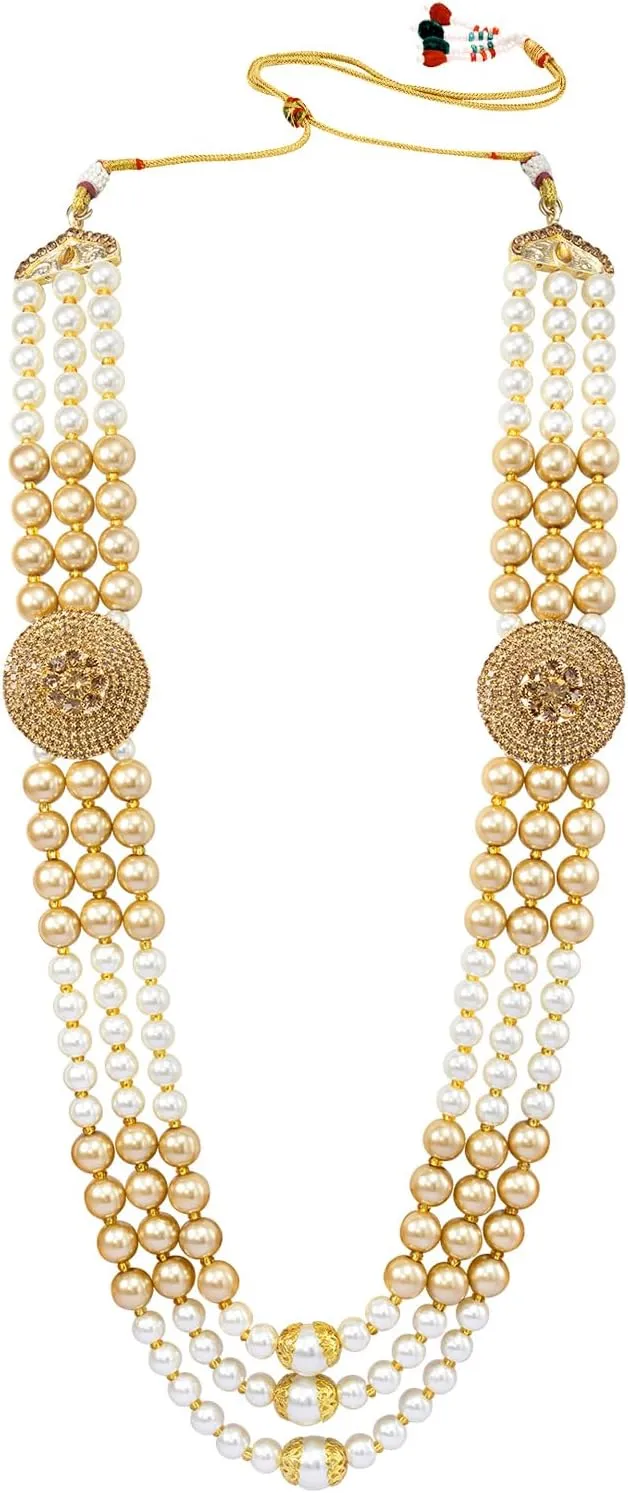 Aheli Gold Plated Beads Studded Ethnic Sherwani Maala Haar Necklace Traditional Fancy Groom's Jewellery Gift for Men