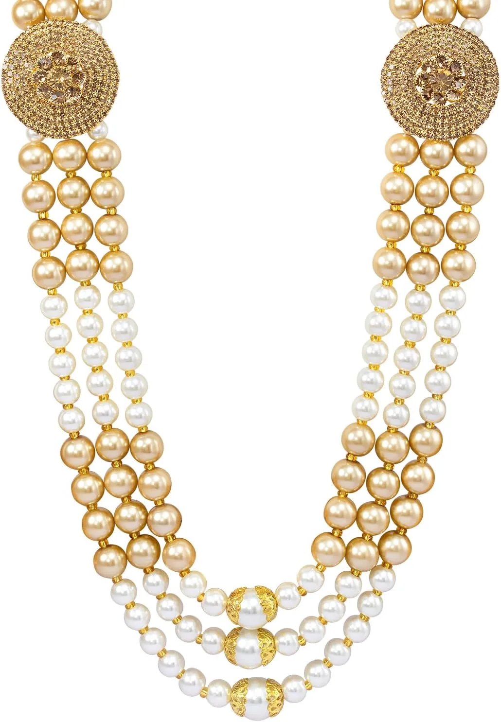 Aheli Gold Plated Beads Studded Ethnic Sherwani Maala Haar Necklace Traditional Fancy Groom's Jewellery Gift for Men