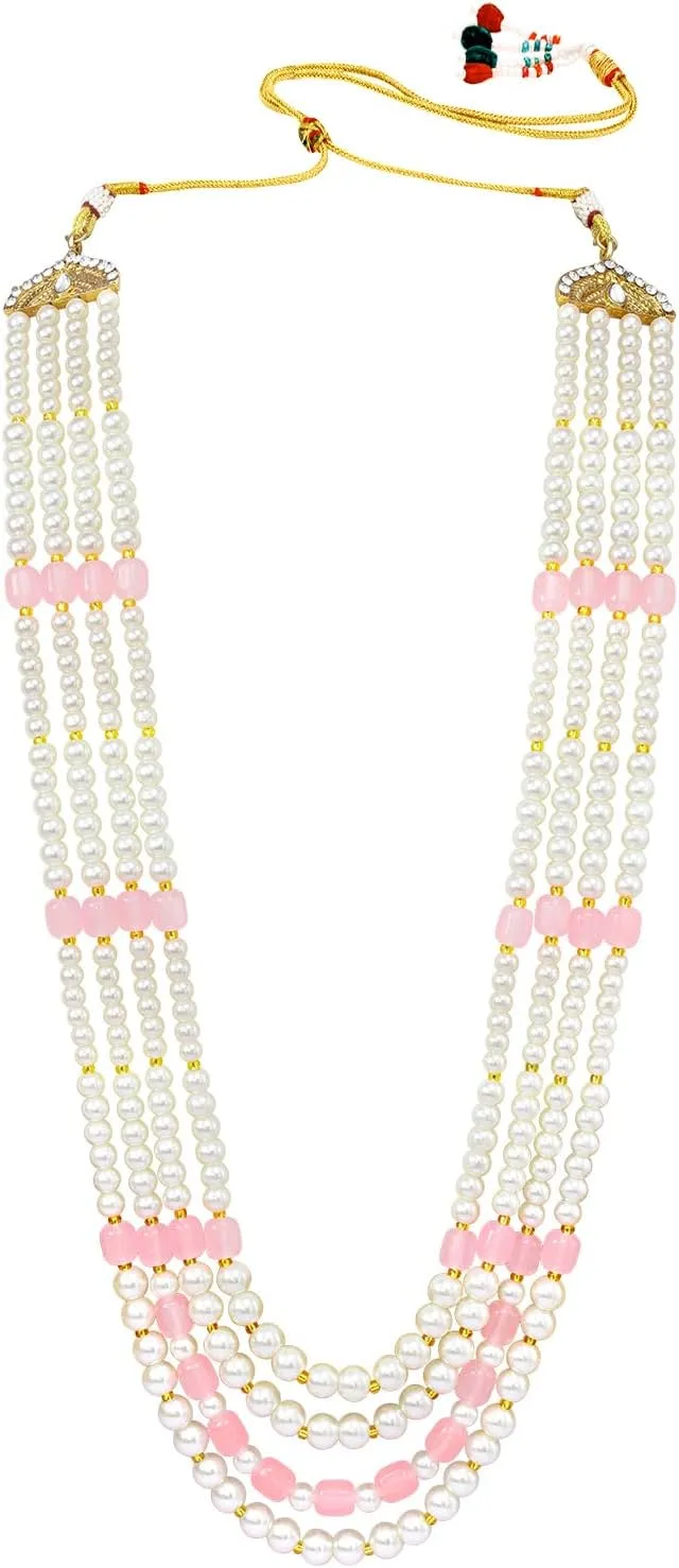 Aheli Gold Plated Beads Studded Ethnic Sherwani Maala Haar Necklace Traditional Fancy Groom's Jewellery Gift for Men