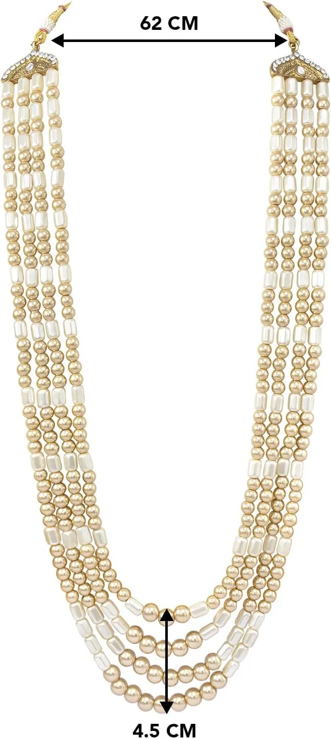 Aheli Gold Plated Beads Studded Ethnic Sherwani Maala Haar Necklace Traditional Fancy Groom's Jewellery Gift for Men