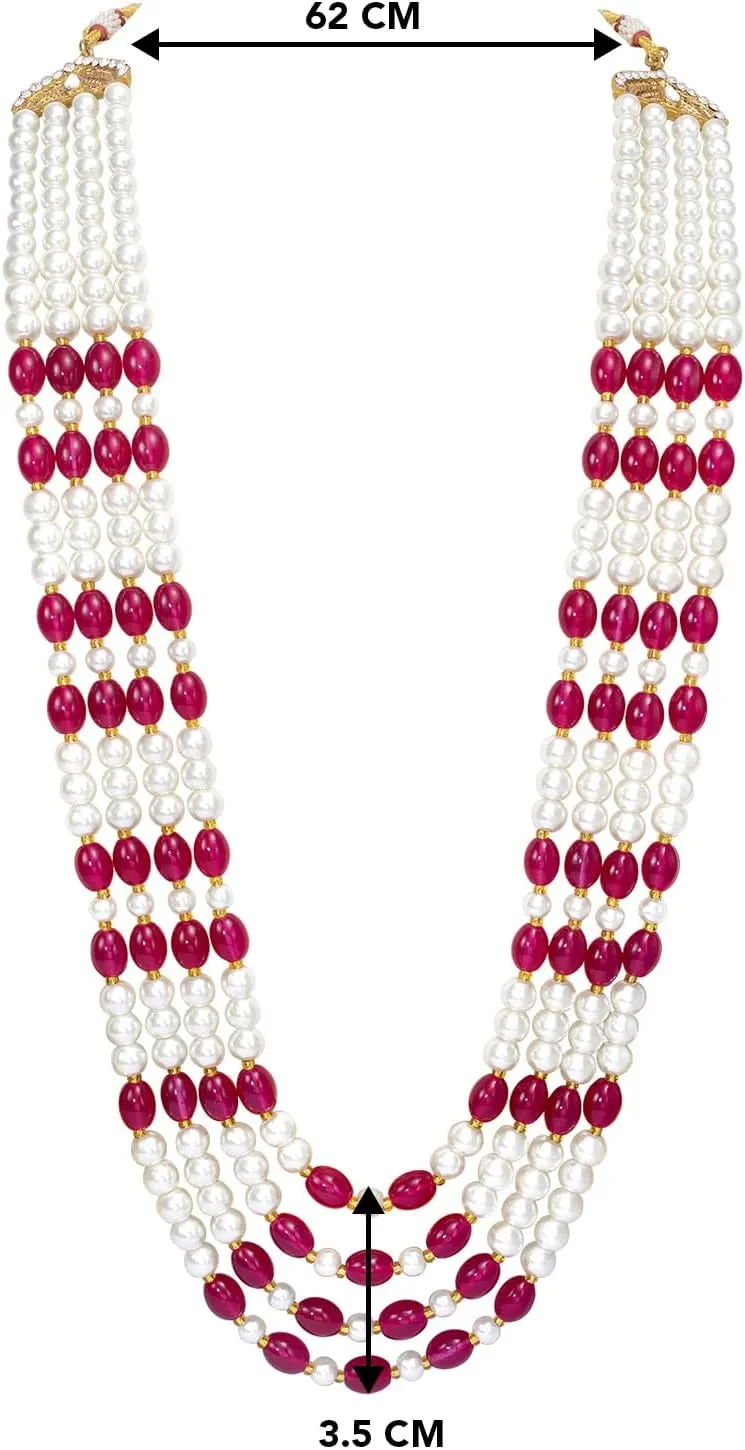 Aheli Gold Plated Beads Studded Ethnic Sherwani Maala Haar Necklace Traditional Fancy Groom's Jewellery Gift for Men