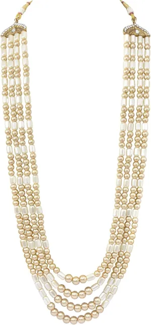 Aheli Gold Plated Beads Studded Ethnic Sherwani Maala Haar Necklace Traditional Fancy Groom's Jewellery Gift for Men
