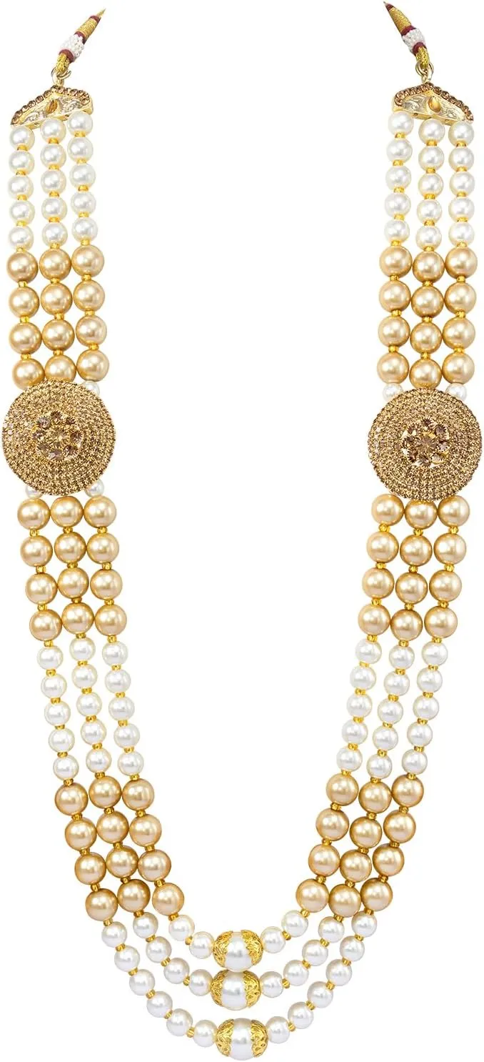 Aheli Gold Plated Beads Studded Ethnic Sherwani Maala Haar Necklace Traditional Fancy Groom's Jewellery Gift for Men