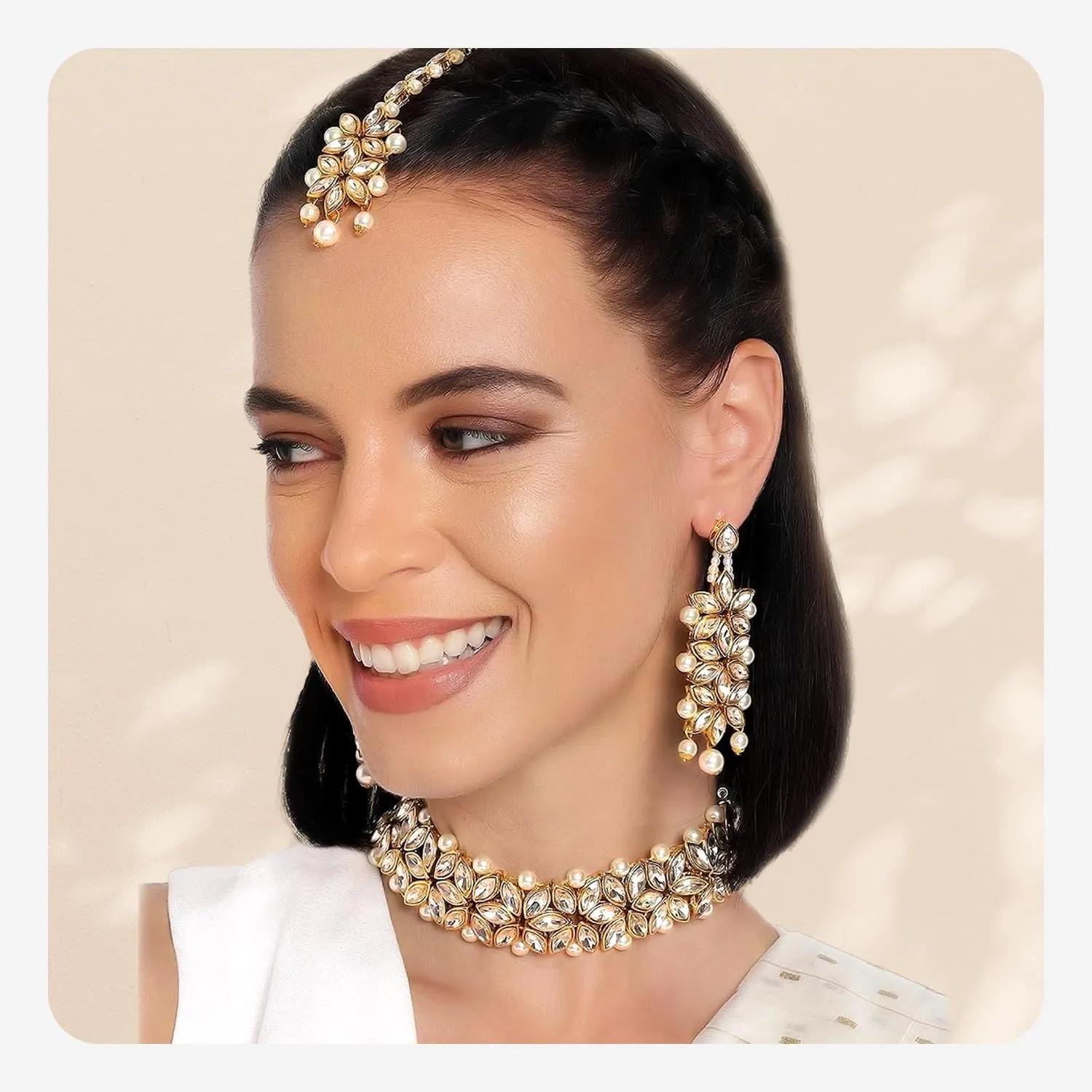 Aheli Gold Plated Kundan Jewelry Necklace with Earring Set Gift for Women