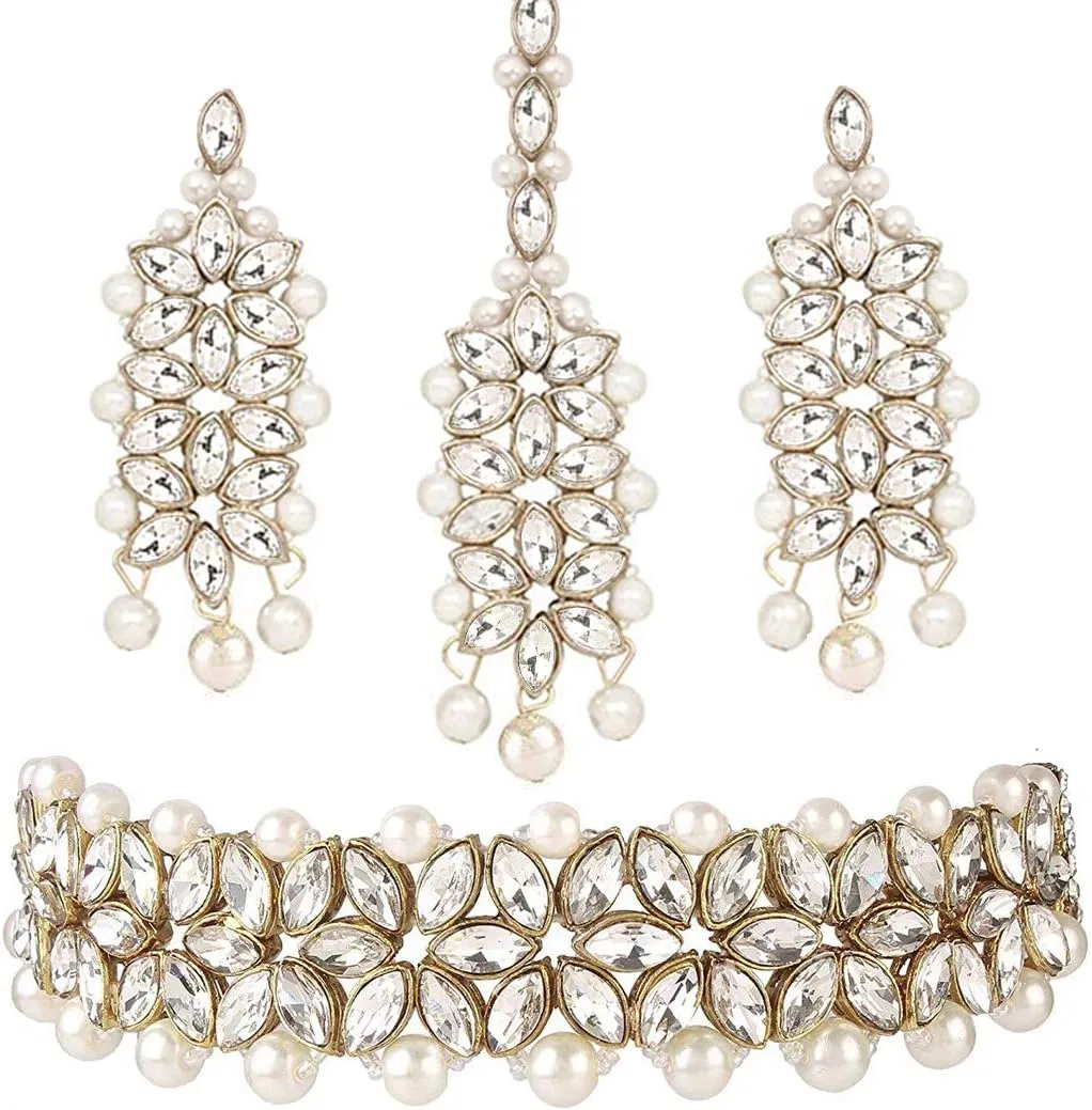 Aheli Gold Plated Kundan Jewelry Necklace with Earring Set Gift for Women