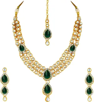 Aheli Gold Plated Traditional Kundan Long Necklace Jewellery Set with Earring Maang Tikka Gift for Women