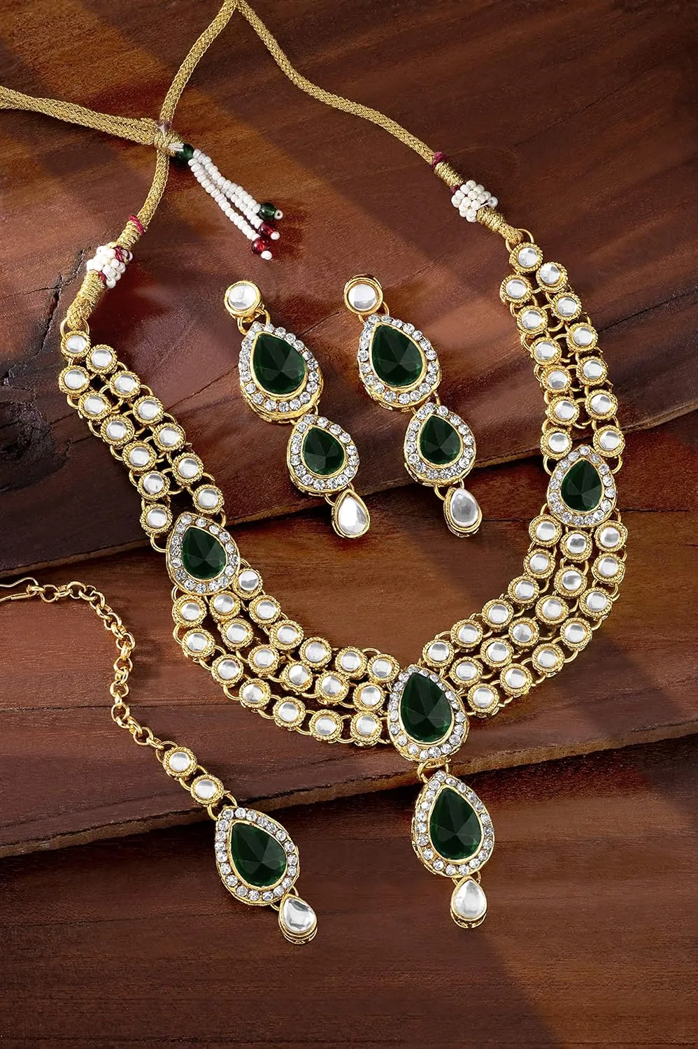 Aheli Gold Plated Traditional Kundan Long Necklace Jewellery Set with Earring Maang Tikka Gift for Women
