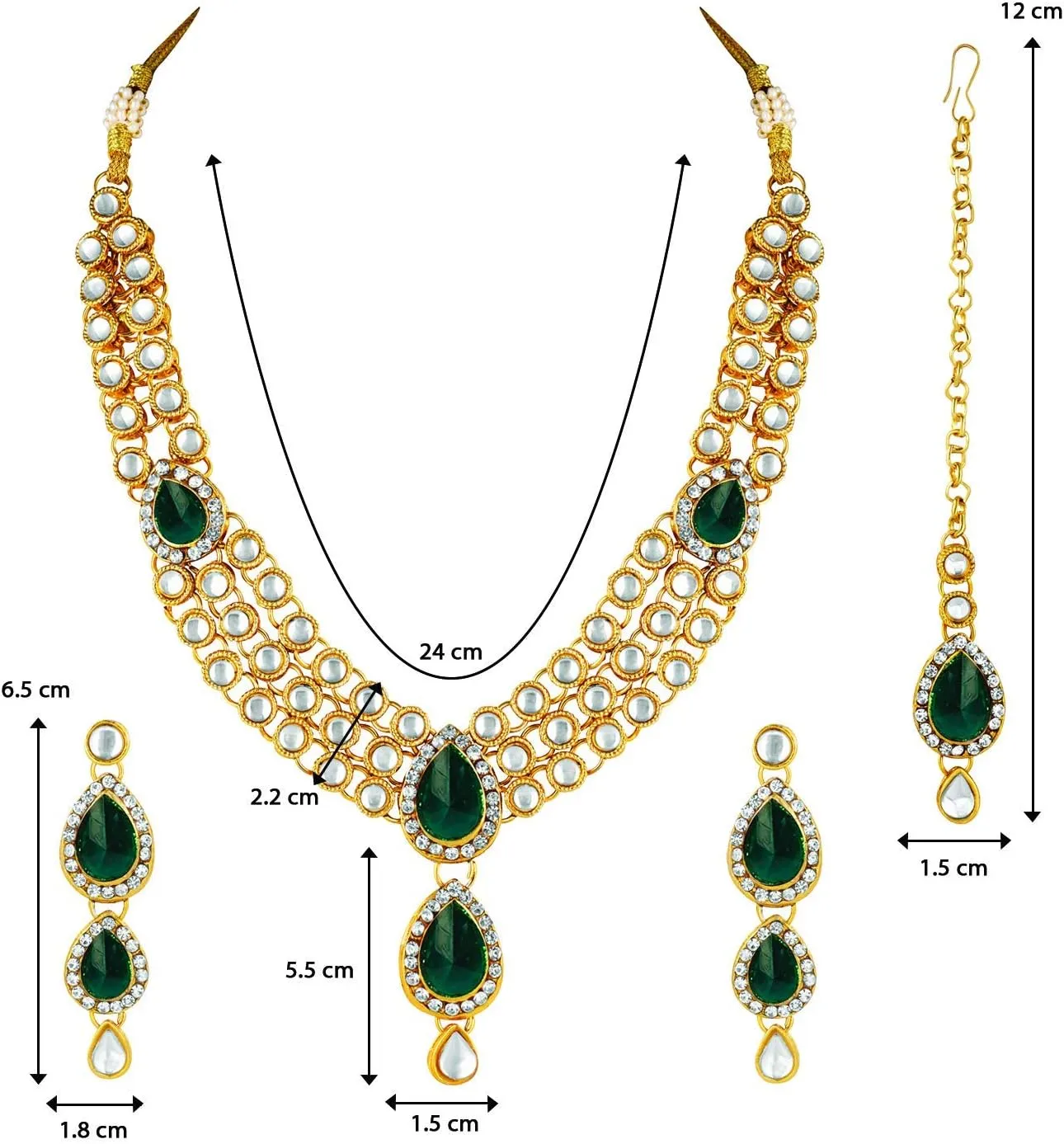 Aheli Gold Plated Traditional Kundan Long Necklace Jewellery Set with Earring Maang Tikka Gift for Women
