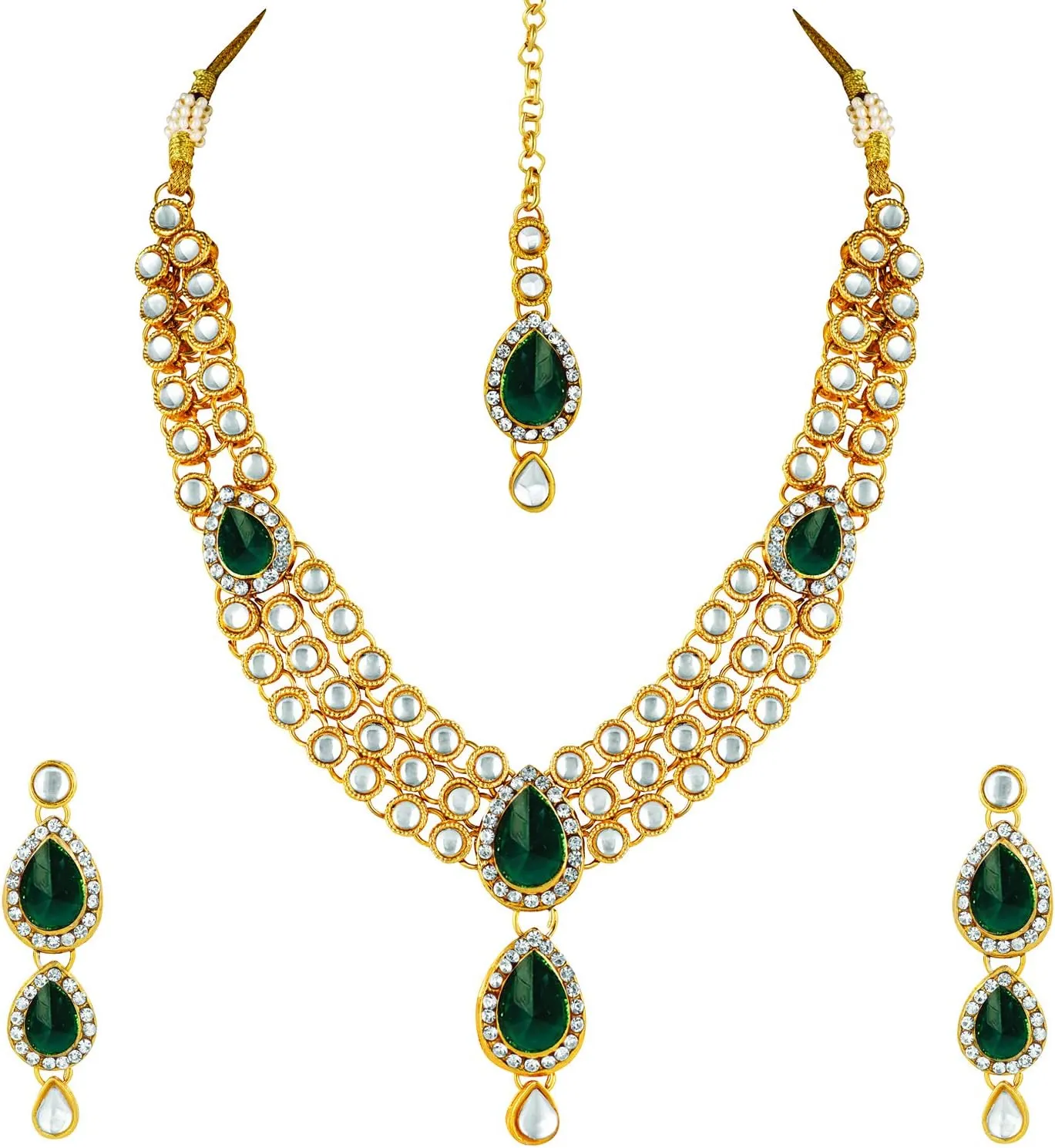 Aheli Gold Plated Traditional Kundan Long Necklace Jewellery Set with Earring Maang Tikka Gift for Women