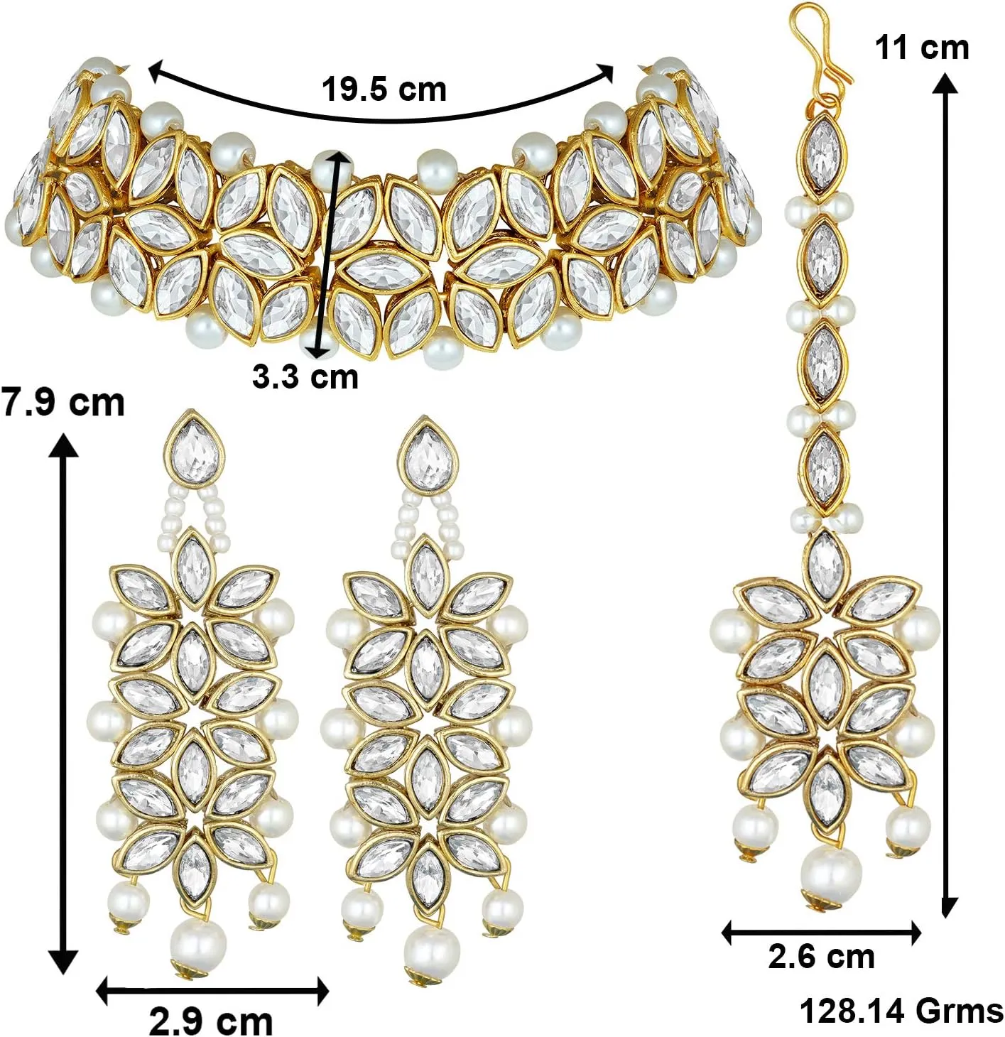 Aheli Indian Traditional Faux Kundan Pearl Bridal Choker Necklace Jewelry Set with Earring Maang Tikka Gift for Women