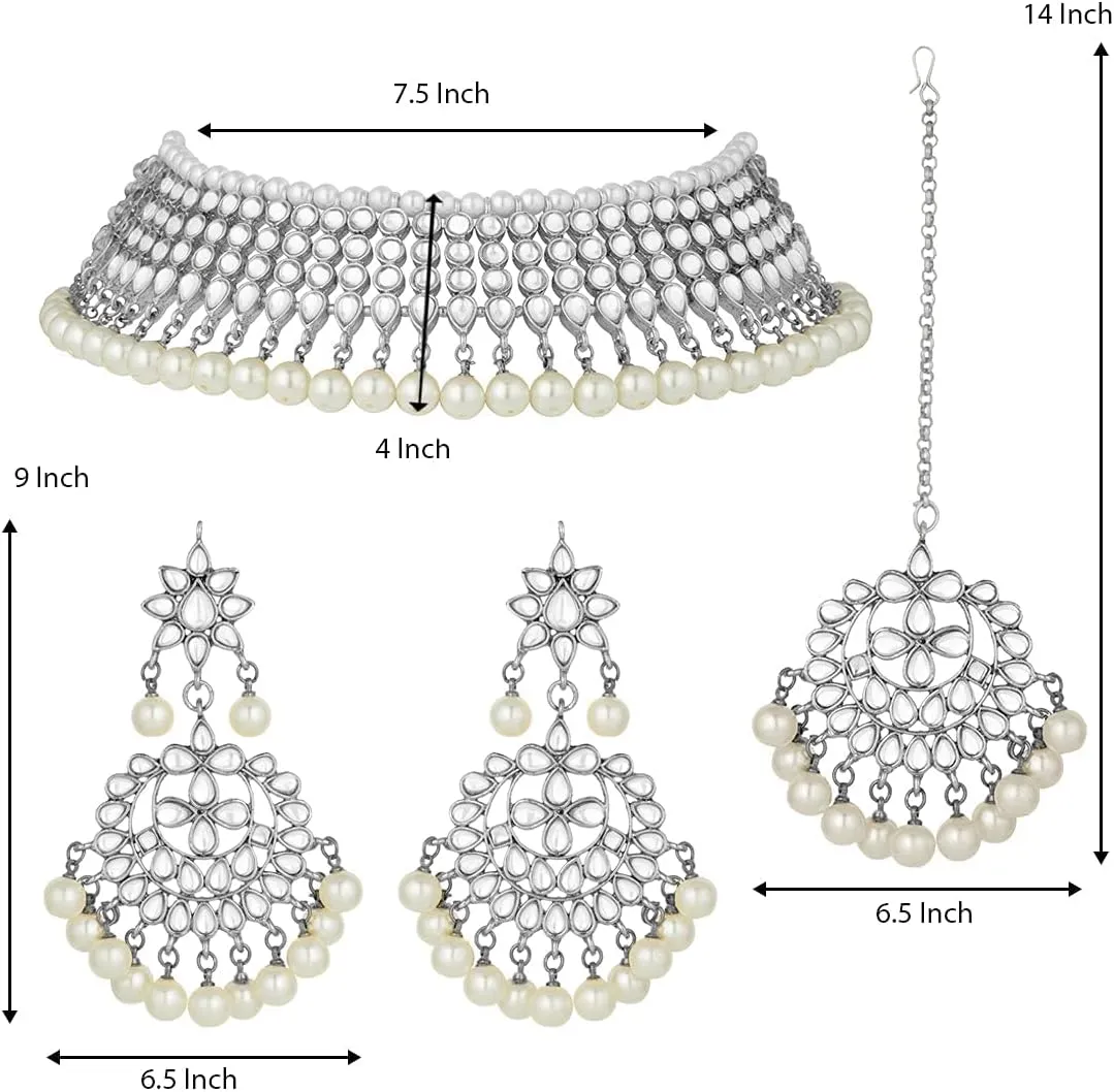 Aheli Wedding Wear Kundan Beaded Choker Necklace Set with Maang Tikka Indian Jewelry Gift for Women