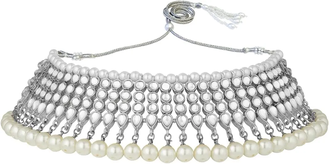 Aheli Wedding Wear Kundan Beaded Choker Necklace Set with Maang Tikka Indian Jewelry Gift for Women