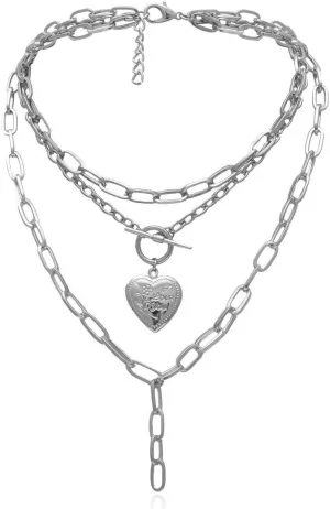 AILUOR Cool Punk Chunky Chain Statement Necklace for Women Heart Shaped Photo Locket Pendant Layered Choker Necklace Jewelry