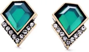 AILUOR Vintage Style Emerald Green Rhinestone Earrings, Fashion Art Deco Antique Wedding Bridal Prom Stud Earrings Hook Chandelier Dangle Earrings Jewelry for Women