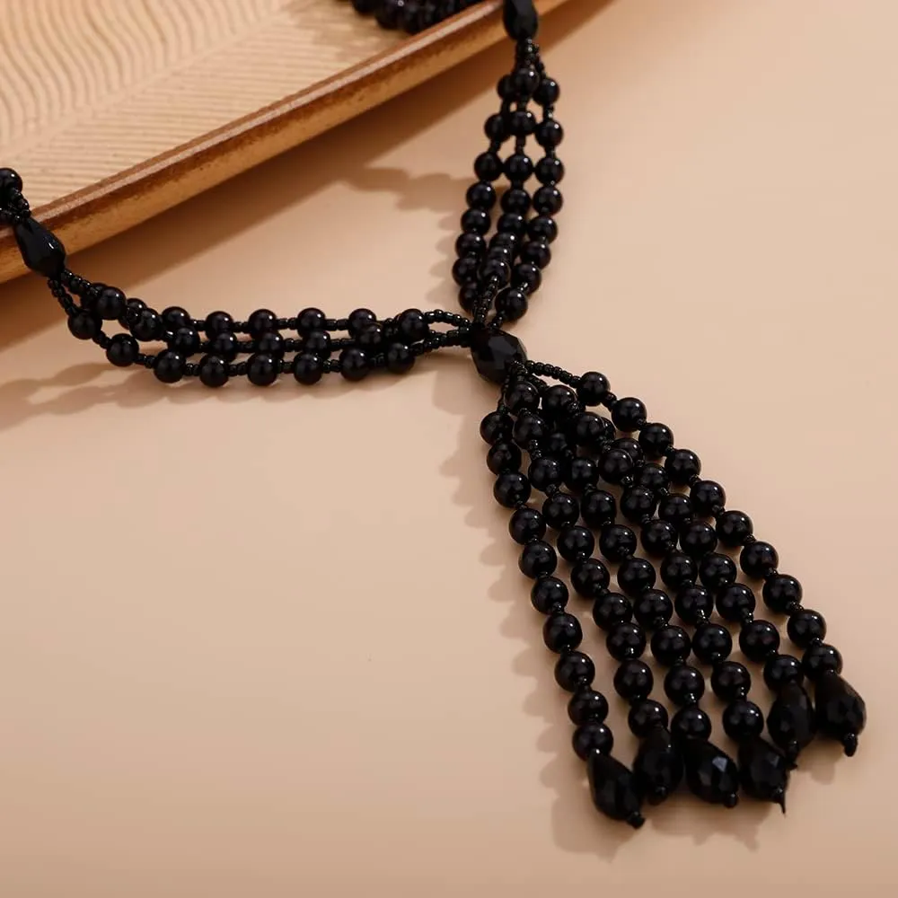 Aimimier Bohemian 3-Strand Faux Pearl Knot Beaded Necklace